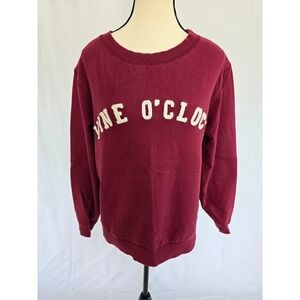 Green‎ Tea Wine O'Clock Graphic Sweatshirt Burgundy Crew Neck Pullover Top